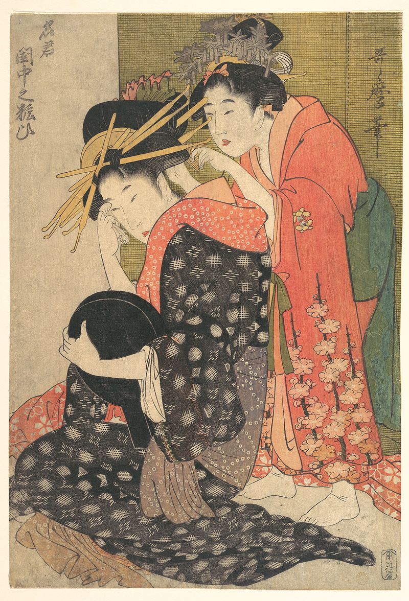 名君_閨中の粧ひ-The_Oiran_Yoso-oi_Seated_at_Her_Toilet_MET_DP135641